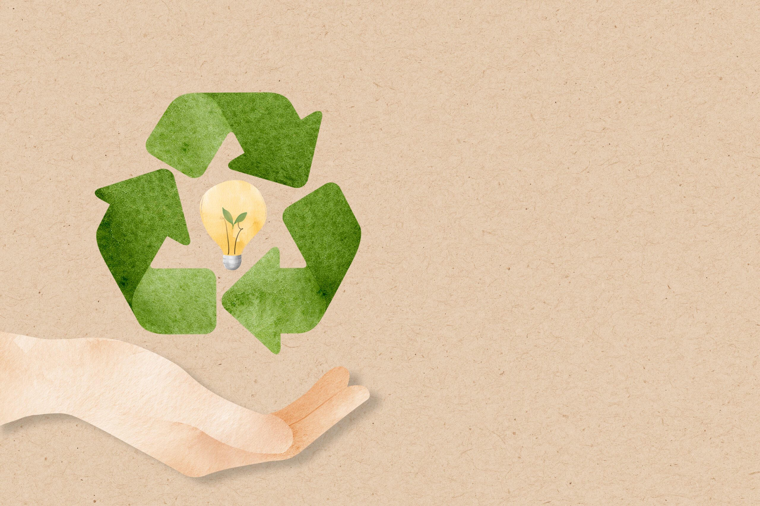 Recycle background  with hand support sustainable idea watercolor